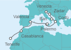 Itinerario del Crucero Marruecos, España, Italia, Grecia TI - MSC Cruceros