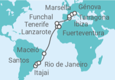 Itinerario del Crucero desde Itajai (Brasil) a Génova (Italia) - MSC Cruceros