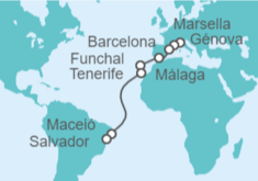 Itinerario del Crucero Francia, España, Portugal, Brasil TI - MSC Cruceros