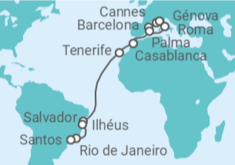 Itinerario del Crucero desde Barcelona (España) a Santos (Sao Paulo) TI - MSC Cruceros