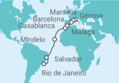 Itinerario del Crucero Francia, España, Marruecos, Cabo Verde, Brasil - MSC Cruceros