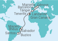 Itinerario del Crucero desde Génova (Italia) a Santos (Sao Paulo) TI - MSC Cruceros