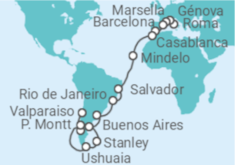 Itinerario del Crucero desde Civitavecchia (Roma) a Valparaíso (Chile) - MSC Cruceros