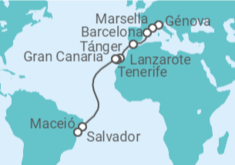 Itinerario del Crucero Francia, España, Marruecos, Brasil TI - MSC Cruceros