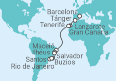 Itinerario del Crucero desde Barcelona (España) a Río de Janeiro (Brasil) TI - MSC Cruceros