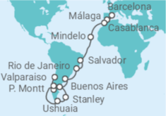 Itinerario del Crucero desde Barcelona (España) a Valparaíso (Chile) - MSC Cruceros