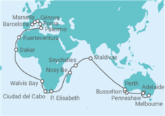 Itinerario del Crucero Vuelta al mundo - MSC Cruceros