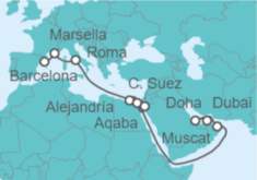 Itinerario del Crucero Francia, Italia, Egipto, Jordania, Omán, Qatar - MSC Cruceros