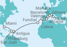 Itinerario del Crucero desde Civitavecchia (Roma) a Miami (Florida) - MSC Cruceros