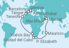 Itinerario del Crucero desde Abu Dhabi (EAU)  a Génova (Italia) - Costa Cruceros