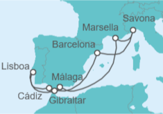 Itinerario del Crucero Gibraltar, Portugal, España, Francia, Italia TI - Costa Cruceros