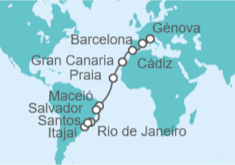 Itinerario del Crucero desde Génova (Italia) a Santos (Sao Paulo) - Costa Cruceros