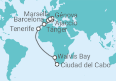 Itinerario del Crucero Namibia, España, Marruecos, Francia, Italia - Costa Cruceros