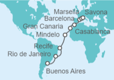 Itinerario del Crucero Brasil, Cabo Verde, España, Marruecos, Francia - Costa Cruceros