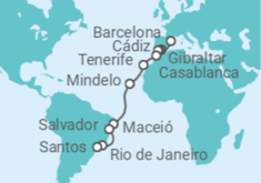 Itinerario del Crucero desde Barcelona (España) a Santos (Sao Paulo) - Costa Cruceros