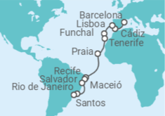 Itinerario del Crucero desde Barcelona (España) a Santos (Sao Paulo) - Costa Cruceros