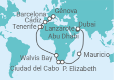 Itinerario del Crucero desde Abu Dhabi (EAU)  a Génova (Italia) - Costa Cruceros