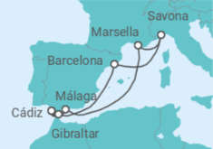 Itinerario del Crucero Gibraltar, España, Francia, Italia - Costa Cruceros