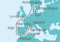 Itinerario del Crucero Dinamarca, Francia, España - Costa Cruceros