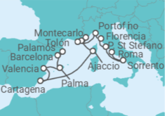 Itinerario del Crucero desde Barcelona (España) a Civitavecchia (Roma) - Silversea