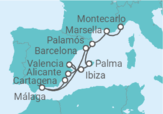 Itinerario del Crucero desde Monte Carlo (Mónaco) a Barcelona (España) - Silversea