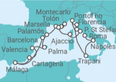 Itinerario del Crucero desde Barcelona (España) a Civitavecchia (Roma) - Silversea