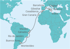 Itinerario del Crucero desde Cagliari (Cerdeña) a Buenos Aires (Argentina) - MSC Cruceros