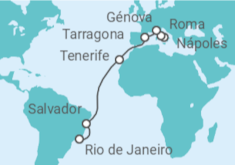 Itinerario del Crucero Italia, España, Brasil - MSC Cruceros