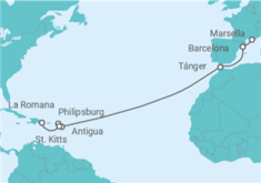 Itinerario del Crucero España, Marruecos, Antigua Y Barbuda, Saint Maarten, San Cristóbal Y Nieves - MSC Cruceros