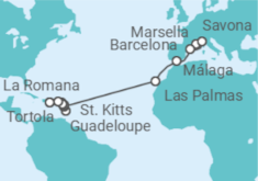 Itinerario del Crucero desde Marsella (Francia) a La Romana (R.Dominicana) - Costa Cruceros