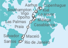 Itinerario del Crucero desde Santos (Sao Paulo) a Copenhague (Dinamarca) - Costa Cruceros