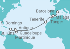 Itinerario del Crucero desde Santo Domingo (Rep. Dominicana) a Barcelona (España) - Costa Cruceros