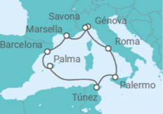 Itinerario del Crucero desde Génova (Italia) a Savona (Italia) - Costa Cruceros