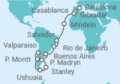 Itinerario del Crucero desde Barcelona (España) a Valparaíso (Chile) - MSC Cruceros