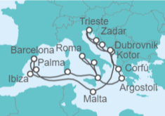 Itinerario del Crucero España, Italia, Grecia, Montenegro, Croacia, Malta - Cunard