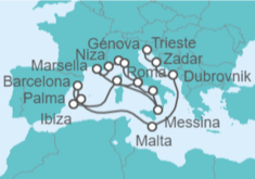 Itinerario del Crucero desde Trieste (Italia) a Civitavecchia (Roma) - Cunard