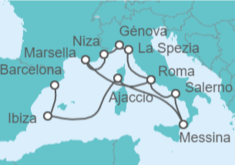 Itinerario del Crucero desde Barcelona (España) a Civitavecchia (Roma) - Cunard