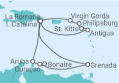 Itinerario del Crucero Aruba, Curaçao, Bonaire, San Eustaquio y Saba, República Dominicana, Islas Vírgenes - Reino Unido... - MSC Cruceros