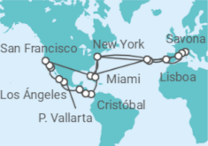 Itinerario del Crucero desde Savona (Italia) a San Francisco (California)  - Costa Cruceros