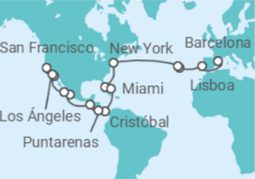 Itinerario del Crucero desde Barcelona (España) a San Francisco (California)  - Costa Cruceros