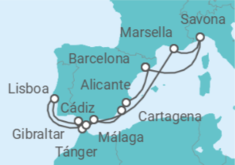 Itinerario del Crucero Italia, España, Marruecos, Gibraltar, Portugal - Costa Cruceros