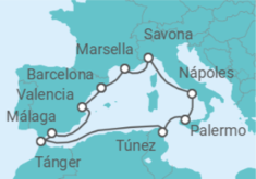 Itinerario del Crucero Túnez, Marruecos, España, Francia, Italia - Costa Cruceros