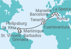 Itinerario del Crucero desde Civitavecchia (Roma) a Fort de France (Martinica)  - MSC Cruceros