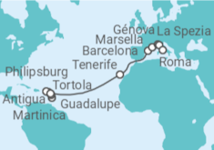 Itinerario del Crucero desde Fort de France (Martinica)  a Civitavecchia (Roma) - MSC Cruceros