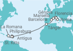 Itinerario del Crucero Italia, Francia, España, Marruecos, Antigua Y Barbuda, Saint Maarten, San Cristóbal Y Nieves - MSC Cruceros
