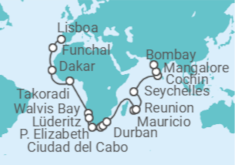 Itinerario del Crucero desde Lisboa a Bombay (India) - Silversea