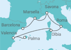 Itinerario del Crucero desde Palma de Mallorca (España) a Barcelona (España) - Costa Cruceros