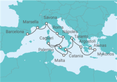 Itinerario del Crucero desde Barcelona (España) a Atenas (Grecia) - Costa Cruceros