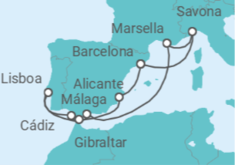 Itinerario del Crucero Italia, España, Portugal, Gibraltar - Costa Cruceros