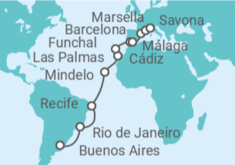 Itinerario del Crucero desde Buenos Aires (Argentina) a Savona (Italia) - Costa Cruceros